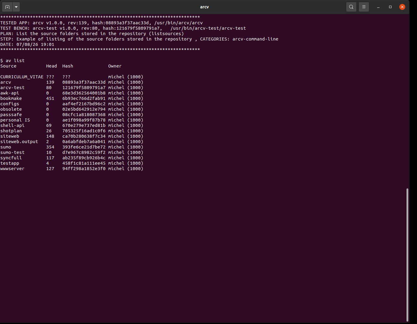 arcv sshot listsources 1